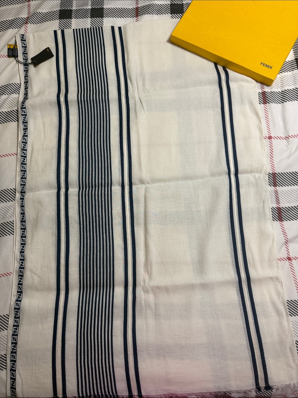 Fendi Cream and Navy Striped Cotton Throw